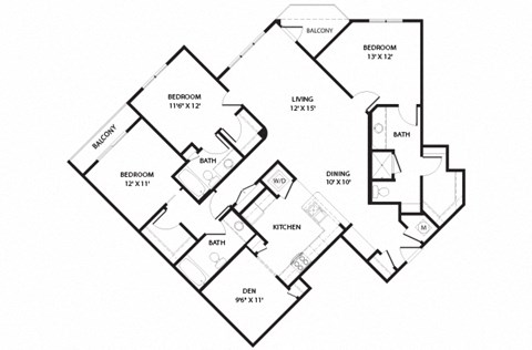 3 bed 3 bath  Monterey Floor Plan at Two Addison Place Apartments , Georgia, 31322